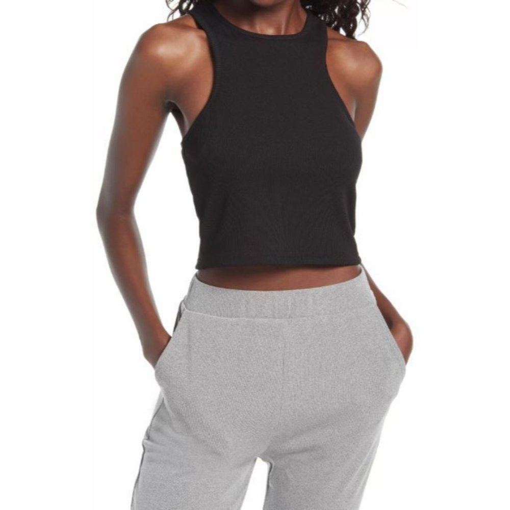 4th & Reckless Marianne Racerback Knit Crop Top In Black Medium